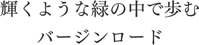 輝くような緑の中で歩むバージンロード